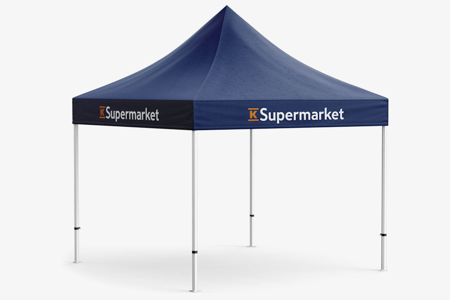 Popup tent with custom printed canopy