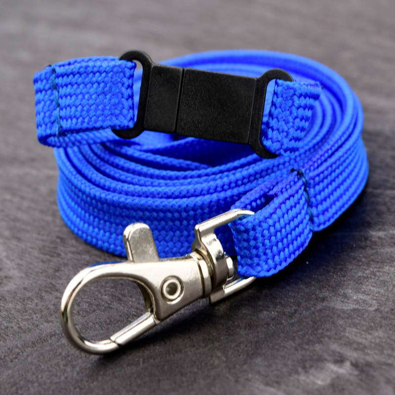 Blå Classic 10 mm nyckelband med pistolhake och säkerhetsspänne